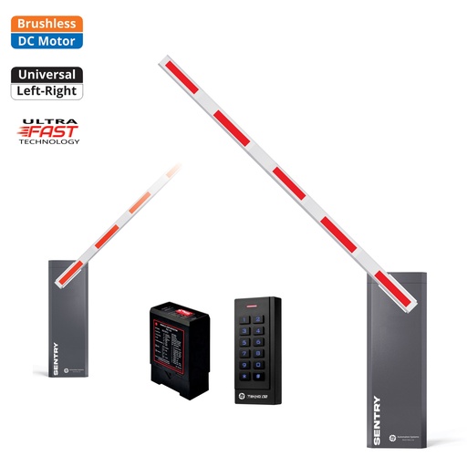 [SENTRY-SA-P-SE+FE] SENTRY BRUSHLESS Electric Automatic Boom Barrier Gate High Duty Cycle Suitable for Parking Depot Yards Caravan Park offices with Keypad Loop Detector