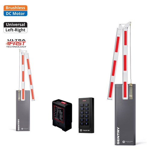 [SENTRY-A180-P-SE+FE] SENTRY BRUSHLESS Electric Folding 180 Degree Boom Barrier Gate High Duty Cycle parking underground garage offices low clearance with Keypad Loop Detector