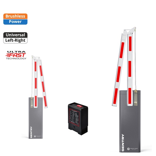 [SENTRY-A180-P-FE] SENTRY BRUSHLESS Electric Folding 180 Degree Boom Barrier Gate High Duty Cycle for parking underground garage offices low clearance with Loop Detector