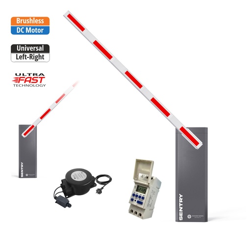 [SENTRY-SA-E-WT] SENTRY BRUSHLESS Low Voltage Straight Arm Boom Barrier Gate Weekly Timer