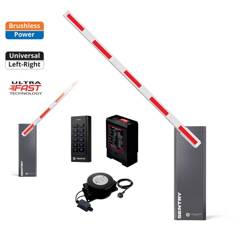 [SENTRY-SA-E-SE+FE] SENTRY BRUSHLESS Low Voltage Straight Arm Boom Barrier Gate Keypad Loop Detector