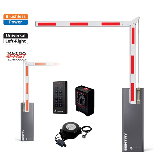 [SENTRY-A90-E-SE+FE] SENTRY BRUSHLESS Low Voltage Articulated 90 Boom Barrier Gate Keypad Loop Detector