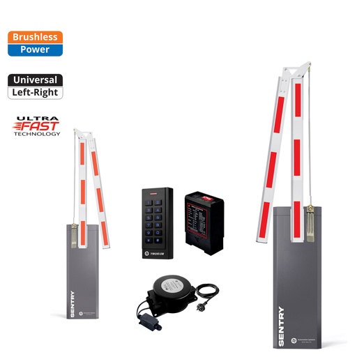 [SENTRY-A180-E-SE+FE] SENTRY BRUSHLESS Low Voltage Articulated 180 Boom Barrier Gate Keypad Loop Detector