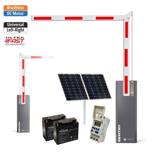 [SENTRY-A90-SOLAR-WT] SENTRY Solar Low Voltage Automatic Folding 90 Degree Boom Barrier Gate Suitable for parking underground garage offices low clearance with Weekly Timer