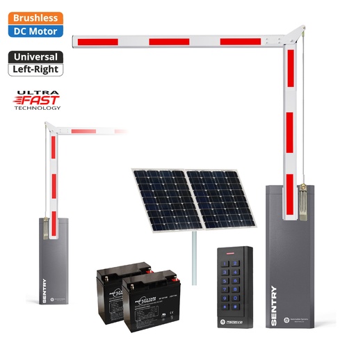 [SENTRY-A90-SOLAR-SE] SENTRY Solar Low Voltage Automatic Folding 90 Degree Boom Barrier Gate Suitable for parking underground garage offices low clearance with Keypad Pin Code