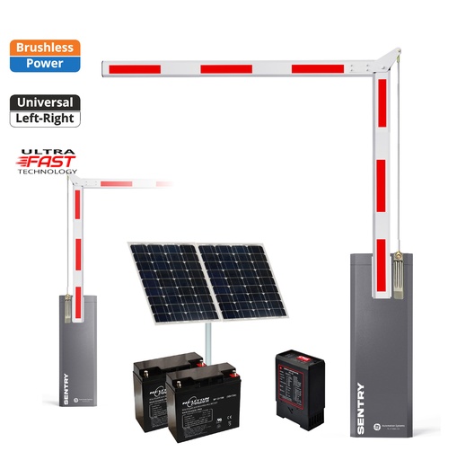 [SENTRY-A90-SOLAR-FE] SENTRY Solar Powered BRUSHLESS Low Voltage 90 Degree Boom Barrier Gate Suitable for offices low clearance with Loop Detector