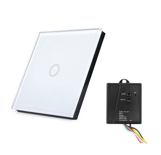 [PB-WIRELESS-TOUCH1+RX-2-UNI-DW] Wireless Indoor Touch Sensitive Button White Gloss Acrylic + Receiver Combo