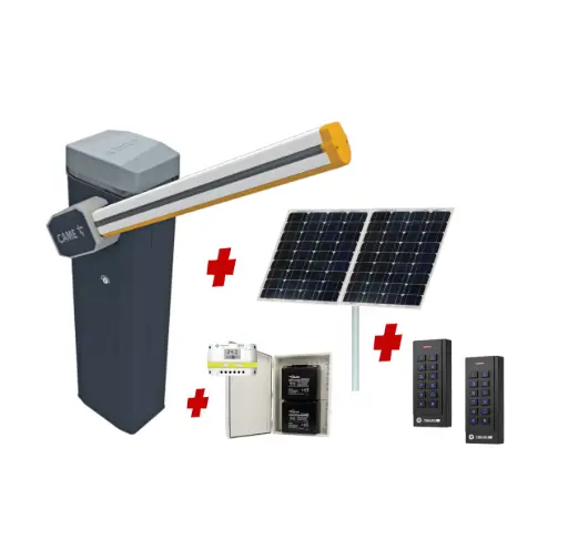 [CAME-GT4-SA-SOLAR-SE+SE] CAME Gard 4m Solar Powered    Low Voltage Automatic Boom Barrier Gate High Duty Cycle Depot Yards Caravan Park offices with TWO Keypads Entry Exit