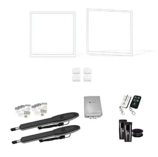 [FRAME12-1485WH-EXTCLAD x2+HINGES+Orion-LS] 3000mm Double Swing Driveway Gates Opening (1200mm H) 3.0×1.2m Cladding Gate Frames (External Cladding) (Pearl Gloss White Powder Coat) with Double Swing automatic gate motor