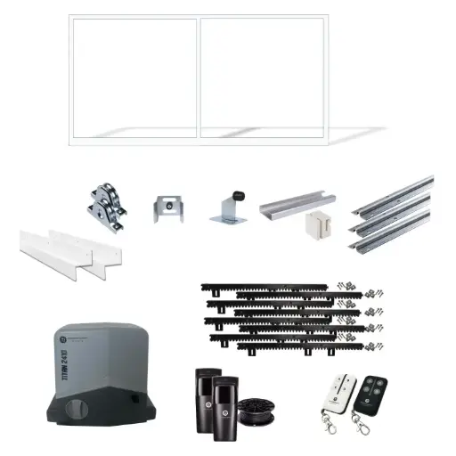 [FRAME12-3570WH-EXTCLAD x1+SLIDEHW+Titan2410] Up to 3200mm / 3.2m Opening (1200mm H) 3.6×1.2m Sliding Driveway Gate Package Cladding Gate Frame (External Cladding) (Pearl Gloss White Powder Coat) with extra heavy duty 24v sliding gate motor
