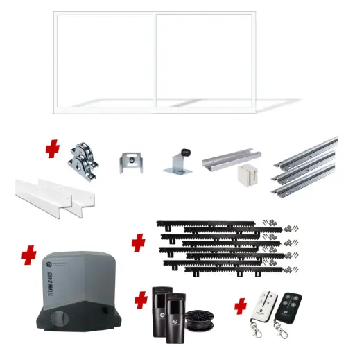 [FRAME12-3570WH-EXTCLAD x1+SLIDEHW+Titan2410] Up to 3200mm / 3.2m Opening (1200mm H) 3.6×1.2m Sliding Driveway Gate Package Cladding Gate Frame (External Cladding) (Pearl Gloss White Powder Coat) with extra heavy duty 24v sliding gate motor