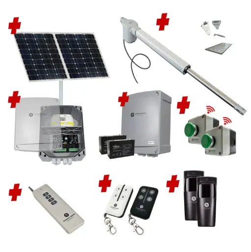 [V5-1S-SOLAR-FG3] Viper 5 Long Stroke ITALIAN Solar Powered Farm Gate 24V Automatic Rural Swing Driveway Gate Opener Solar Powered Kit ROBUST Heavy Duty Design ENTRY and EXIT BUTTON KIT 