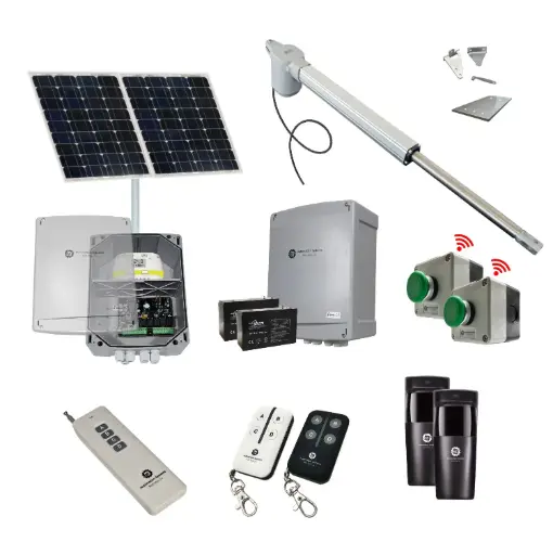 [V5-1S-SOLAR-FG3] Viper 5 Long Stroke ITALIAN Solar Powered Farm Gate 24V Automatic Rural Swing Driveway Gate Opener Solar Powered Kit ROBUST Heavy Duty Design ENTRY and EXIT BUTTON KIT 