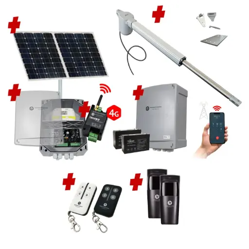 [V5-1S-SOLAR-S1] Viper 5 Long Stroke ITALIAN Solar Powered Farm Gate Automatic Rural Swing Driveway Gate Opener 24 Volt Kit ROBUST Heavy Duty Design with 4G Mobile Control