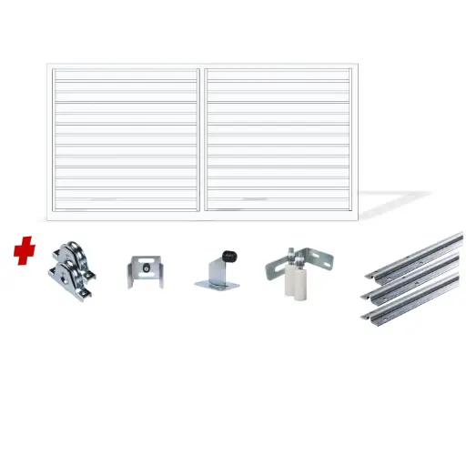 [FRAME12-3570WH-ALUCLAD x1+SLIDEHW] Up to 3200mm / 3.2m Opening (1200mm H) 3.6×1.2m Horizontal Slat Sliding Driveway Gate Package (Pearl Gloss White Powder Coat)