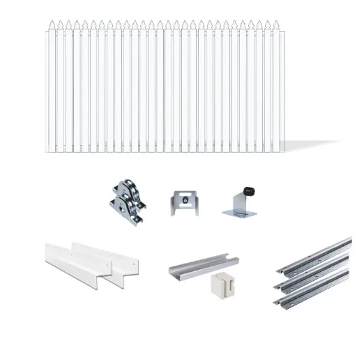 [FRAME15-3570WH-PICKET x1+SLIDEHW] Up to 3200mm / 3.2m Opening (1600mm H) 3.6×1.6m Aluminum Picket Driveway Gate Package (Pearl Gloss White Powder Coat)