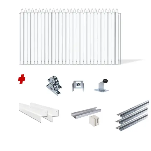 [FRAME18-3570WH-PICKET x1+SLIDEHW] Up to 3200mm / 3.2m Opening (1900mm H) 3.6×1.9m Aluminum Picket Sliding Driveway Gate Package (Pearl Gloss White Powder Coat)