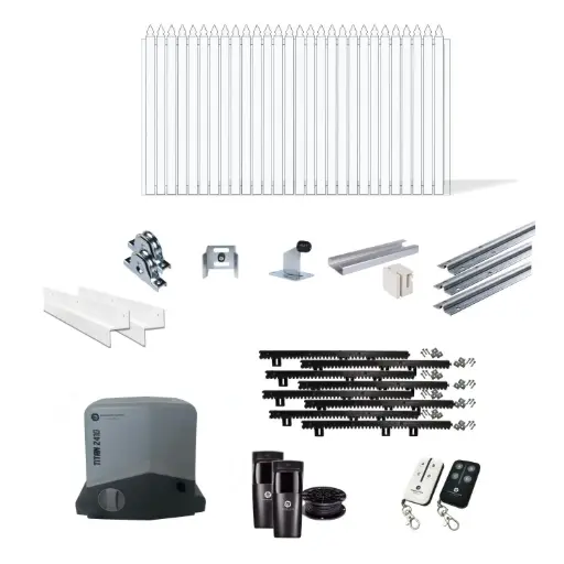 [FRAME12-4170WH-PICKET x1+SLIDEHW+Titan2410] Up to 3600mm / 3.6m Opening (1300mm H) 4.17×1.3m Aluminum Picket Sliding Driveway Gate Package (Pearl Gloss White Powder Coat) with extra heavy duty 24v sliding gate motor