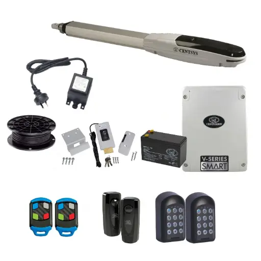 [V500-1S-E-AP] Centsys V500 Automatic Single Swing Driveway Gate Opener Kit - 24V Electric, Linear Actuator, with 2x Keypads + Electric Lock