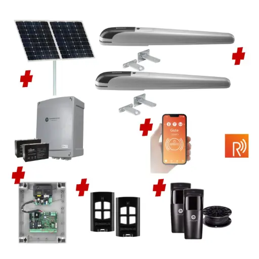 [BOB5-2D-SOLAR-R] Remootio BOB 5 High Thrust Long Stroke ITALIAN Solar Powered Automatic Double Swing Driveway Gate Opener 24 Volt Kit ROBUST Heavy Duty Design