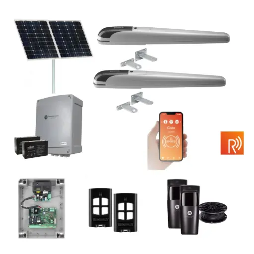 [BOB5-2D-SOLAR-R] Remootio BOB 5 High Thrust Long Stroke ITALIAN Solar Powered Automatic Double Swing Driveway Gate Opener 24 Volt Kit ROBUST Heavy Duty Design