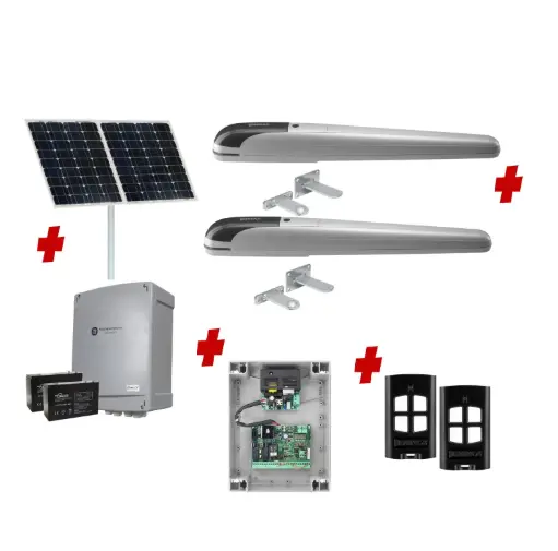 [BOB5-2D-SOLAR-BK] BOB 5 High Thrust Long Stroke ITALIAN Solar Powered Automatic Double Swing Driveway Gate Opener 24 Volt Kit ROBUST Heavy Duty Design BASE KIT