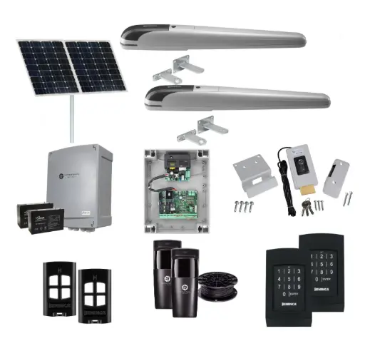 [BOB5-2D-SOLAR-AP] BOB 5 High Thrust Long Stroke ITALIAN Solar Powered Automatic Double Swing Driveway Gate Opener 24 Volt Kit ROBUST Heavy Duty Design with TWO Keypads Entry Exit