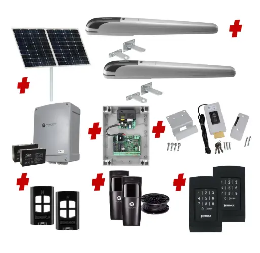[BOB5-2D-SOLAR-AP] BOB 5 High Thrust Long Stroke ITALIAN Solar Powered Automatic Double Swing Driveway Gate Opener 24 Volt Kit ROBUST Heavy Duty Design with TWO Keypads Entry Exit
