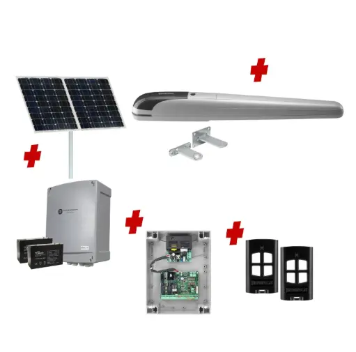 [BOB5-1S-SOLAR-BK] BOB 5 High Thrust Long Stroke ITALIAN Solar Powered Automatic Swing Driveway Gate Opener 24 Volt Kit ROBUST Heavy Duty Design BASE KIT