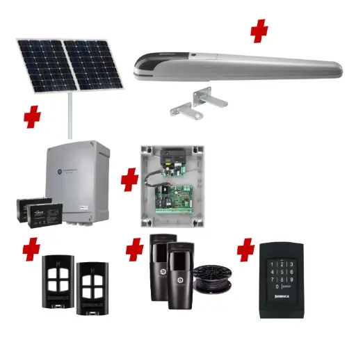 [BOB5-1S-SOLAR-AS] BOB 5 High Thrust Long Stroke ITALIAN Solar Powered Automatic Swing Driveway Gate Opener 24 Volt Kit ROBUST Heavy Duty Design with TWO Keypads Entry Exit