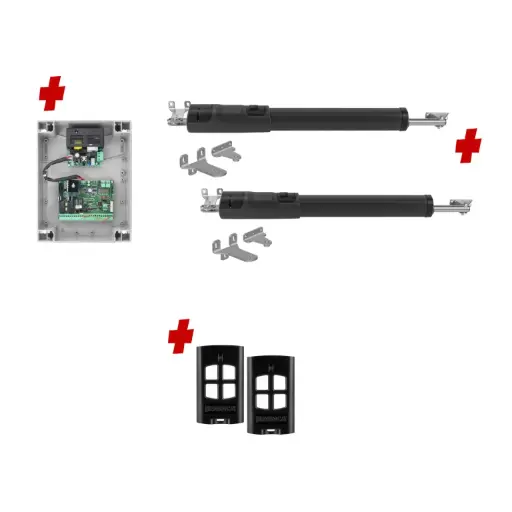 [TOM5-2D-P-BK] TOM 5 Telescopic Long Stroke ITALIAN Electric 24V Low Voltage Automatic Double Swing Driveway Gate Opener Kit ROBUST Heavy Duty Design BASE KIT