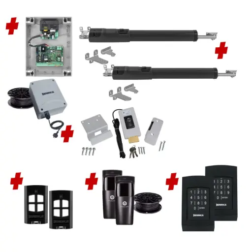 [TOM5-2D-E-AP] TOM 5 Telescopic Long Stroke ITALIAN Low Voltage 24V Automatic Double Swing Driveway Gate Opener 24 Volt Kit with Wifi Mobile App Control and Keypad Entry Exit