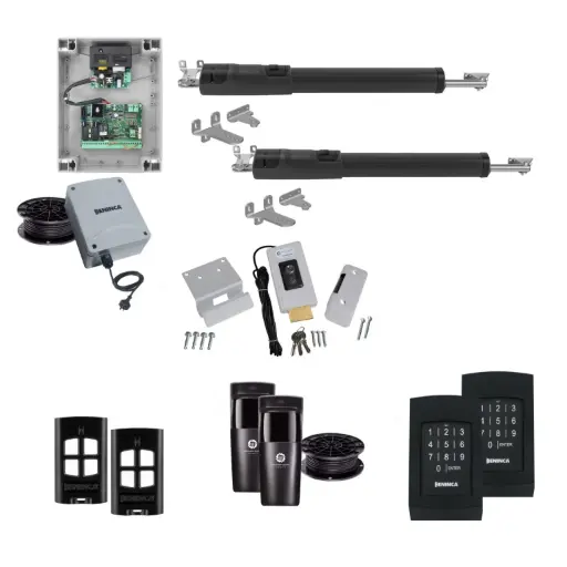 [TOM5-2D-E-AP] TOM 5 Telescopic Long Stroke ITALIAN Low Voltage 24V Automatic Double Swing Driveway Gate Opener 24 Volt Kit with Wifi Mobile App Control and Keypad Entry Exit