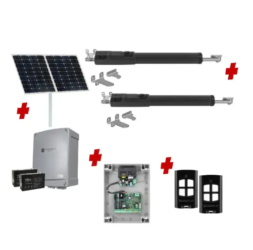 [TOM5-2D-SOLAR-BK] TOM 5 Telescopic Long Stroke ITALIAN Solar Powered Automatic Double Swing Driveway Gate Opener 24 Volt Kit ROBUST Heavy Duty Design BASE KIT