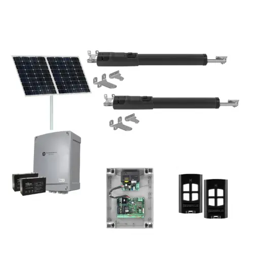 [TOM5-2D-SOLAR-BK] TOM 5 Telescopic Long Stroke ITALIAN Solar Powered Automatic Double Swing Driveway Gate Opener 24 Volt Kit ROBUST Heavy Duty Design BASE KIT