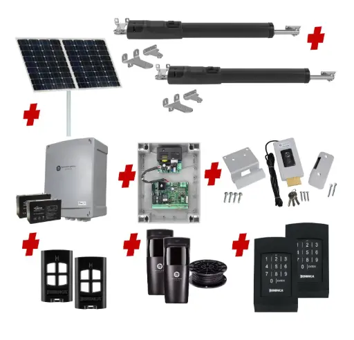 [TOM5-2D-SOLAR-AP] TOM 5 Telescopic Long Stroke ITALIAN Solar Powered Automatic Double Swing Driveway Gate Opener 24 Volt Kit ROBUST Heavy Duty Design with TWO Keypads Entry Exit