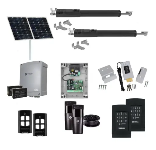 [TOM5-2D-SOLAR-AP] TOM 5 Telescopic Long Stroke ITALIAN Solar Powered Automatic Double Swing Driveway Gate Opener 24 Volt Kit ROBUST Heavy Duty Design with TWO Keypads Entry Exit