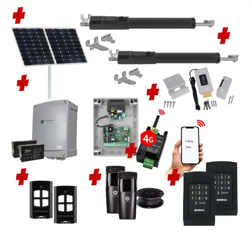 [TOM5-2D-SOLAR-AU] TOM 5 Telescopic Long Stroke ITALIAN Solar Powered Automatic Double Swing Driveway Gate Opener 24 Volt Kit ROBUST Heavy Duty Design with Wifi Mobile App Control and Keypad Entry