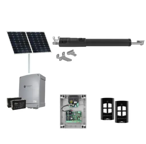 [TOM5-1S-SOLAR-BK] TOM 5 Telescopic Long Stroke ITALIAN Solar Powered Automatic Swing Driveway Gate Opener 24 Volt Kit ROBUST Heavy Duty Design BASE KIT
