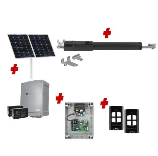 [TOM5-1S-SOLAR-BK] TOM 5 Telescopic Long Stroke ITALIAN Solar Powered Automatic Swing Driveway Gate Opener 24 Volt Kit ROBUST Heavy Duty Design BASE KIT