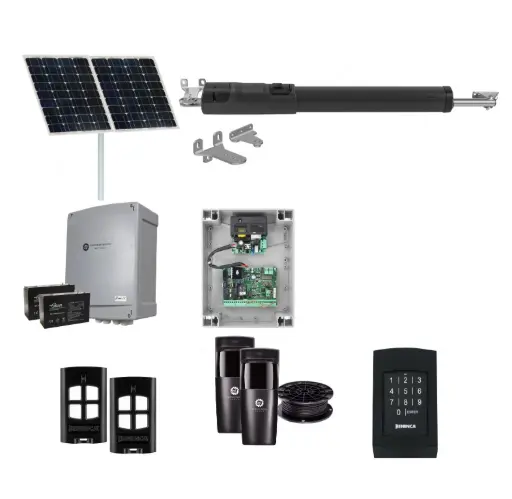 [TOM5-1S-SOLAR-AS] TOM 5 Telescopic Long Stroke ITALIAN Solar Powered Automatic Swing Driveway Gate Opener 24 Volt Kit ROBUST Heavy Duty Design with TWO Keypads Entry Exit