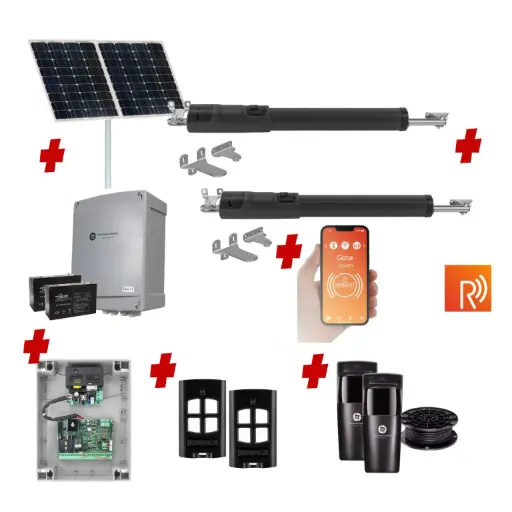 [TOM5-2D-SOLAR-R] Remootio TOM 5 Telescopic Long Stroke ITALIAN Solar Powered Automatic Double Swing Driveway Gate Opener 24 Volt Kit ROBUST Heavy Duty Design