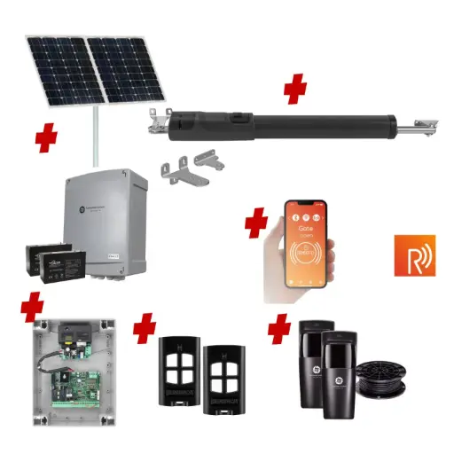 [TOM5-1S-SOLAR-R] Remootio TOM 5 Telescopic Long Stroke ITALIAN Solar Powered Automatic Swing Driveway Gate Opener 24 Volt Kit ROBUST Heavy Duty Design