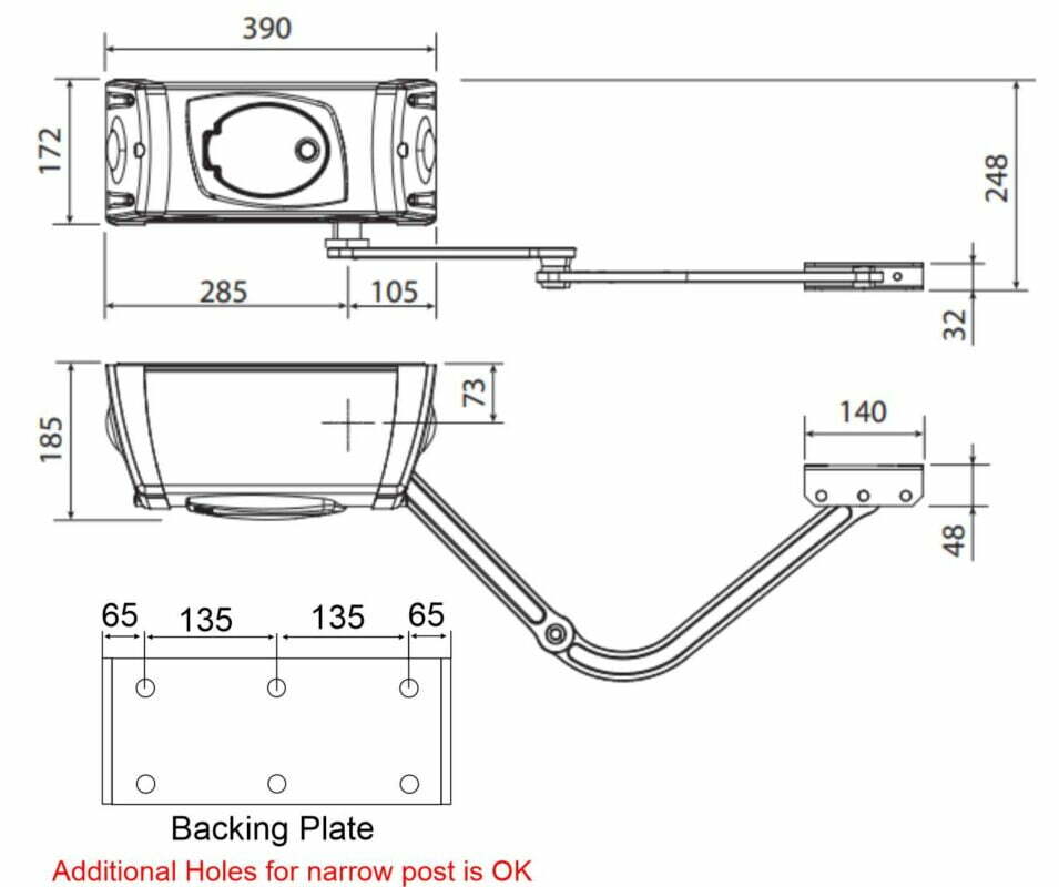 motor installation dimension for italian 24v swing gate motor