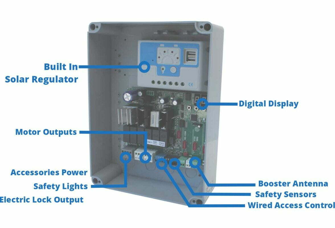 solar power swing gate control panel italian made with display and advanced features for swinging driveway double and single gates