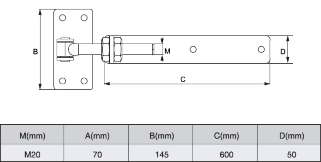 ULTRA LONG adjustable swing gate strap hinge 600mm